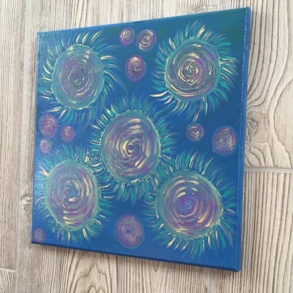 Original Painting Blue Purple Trippy Retro 80s Design 12”x12” Wall Decor - Picture 2 of 11
